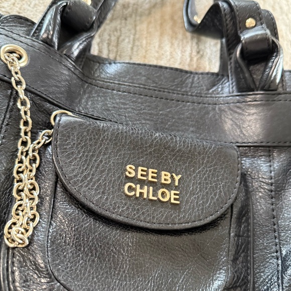 Vintage See by Chloe Funny Love Black Leather Shoulder Bag with Flaw - Picture 3 of 16